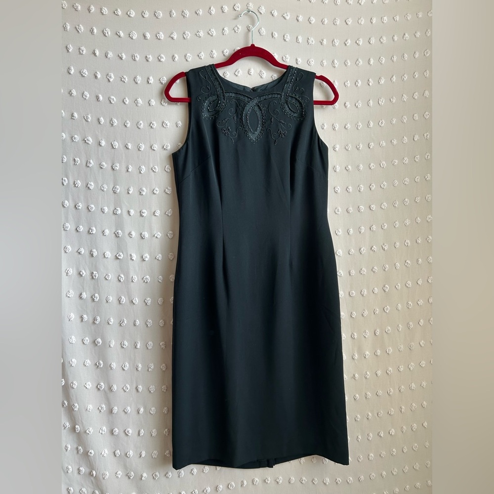 Vintage‎ Adrianna Papell Midi Beaded Sleeveless Dress Sz 8 Black